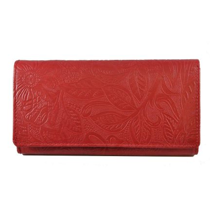 Női bőr pénztárca nagyméretű piros Gina Monti nyomott mintás virágos