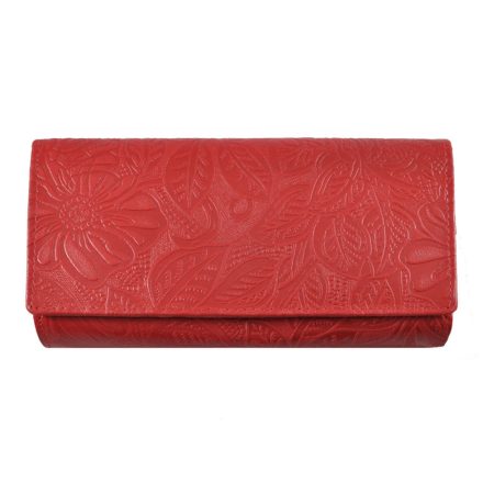 Női bőr pénztárca nagyméretű piros Gina Monti nyomott mintás virágos