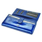 Női lakkbőr pénztárca nagyméretű Gregorio krokó mintás RFID kék