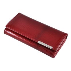 Női lakkbőr pénztárca nagyméretű Gregorio krokó mintás RFID piros