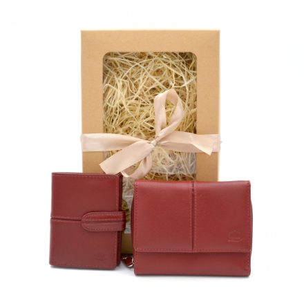 Női bőr pénztárca és kártyatartó ajándékcsomag piros Giorgio Carelli + ajándék díszdoboz