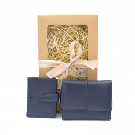 Női bőr pénztárca és kártyatartó ajándékcsomag kék Giorgio Carelli + ajándék díszdoboz