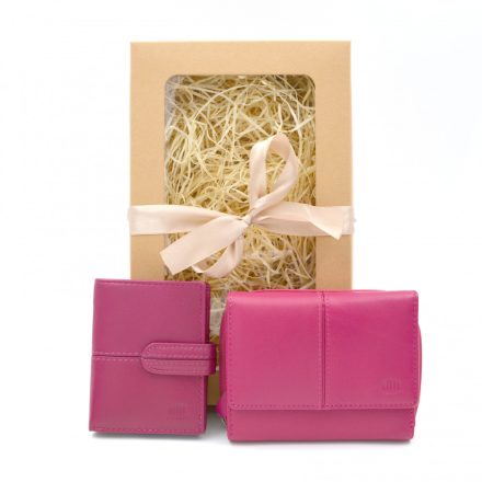 Női bőr pénztárca és kártyatartó ajándékcsomag rózsaszín Giorgio Carelli + ajándék díszdoboz