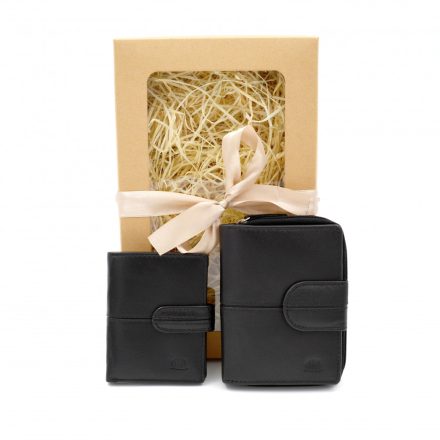 Női bőr pénztárca és kártyatartó ajándékcsomag, fekete Giorgio Carelli + ajándék díszdoboz