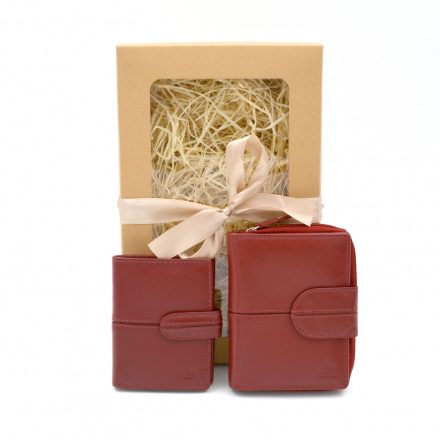 Női bőr pénztárca és kártyatartó ajándékcsomag piros Giorgio Carelli + ajándék díszdoboz