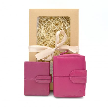 Női bőr pénztárca és kártyatartó ajándékcsomag rózsaszín Giorgio Carelli + ajándék díszdoboz