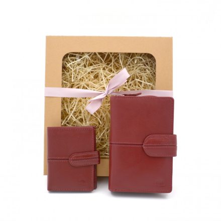 Női bőr pénztárca és kártyatartó ajándékcsomag piros Giorgio Carelli piros színű + ajándék díszdoboz