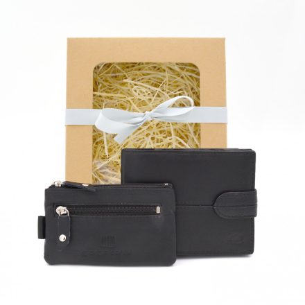 Férfi bőr pénztárca és kulcstartó ajándékcsomag fekete Giorgio Carelli + ajándék díszdoboz