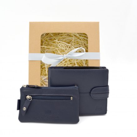 Férfi bőr pénztárca és kulcstartó ajándékcsomag kék Giorgio Carelli + ajándék díszdoboz